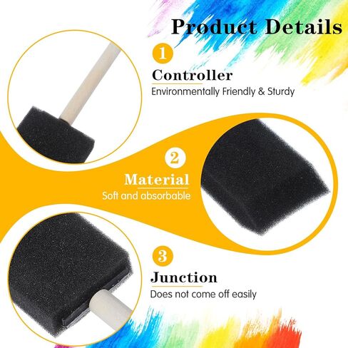 8 Pcs Foam Paint Brushes Set, 4 Sizes Wood Handle Sponge Paint Brush 1" 1.57" 2" 3" Sponge Brushes with Wooden Handle for PaintingStaining Varnishes DIY Craft Projects in Kuwait