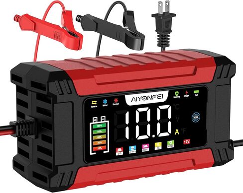 10A Car Battery Charger 12V Trickle Charger, LiFePO4 Battery Maintainer Smart Battery Charger and Battery Desulfator with Temperature Compensation, LED Touchscreen (Red) in Saudi Arabia