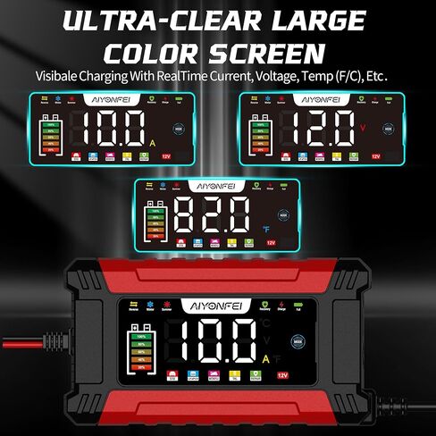 10A Car Battery Charger 12V Trickle Charger, LiFePO4 Battery Maintainer Smart Battery Charger and Battery Desulfator with Temperature Compensation, LED Touchscreen (Red) in Saudi Arabia