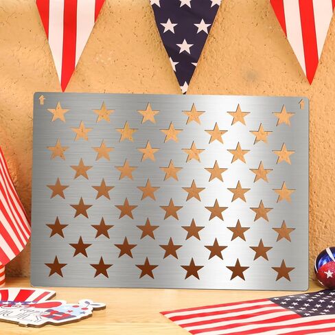 LEIFIDE Stainless Steel 50 Star American Flag Stencil 14.76 x 10.43 Inches Laser Cut Metal Template for Wood, Fabric, Paper and Wall Art Reusable Patriotic Stencil for DIY Painting and Crafts in Kuwait