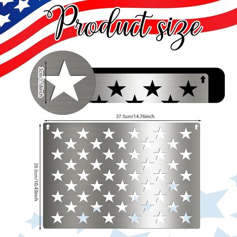 LEIFIDE Stainless Steel 50 Star American Flag Stencil 14.76 x 10.43 Inches Laser Cut Metal Template for Wood, Fabric, Paper and Wall Art Reusable Patriotic Stencil for DIY Painting and Crafts in Kuwait