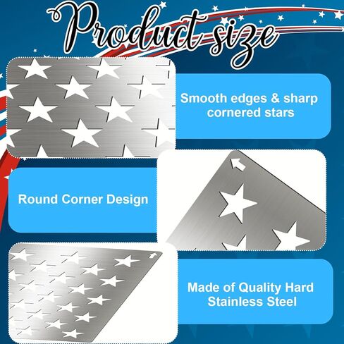 LEIFIDE Stainless Steel 50 Star American Flag Stencil 14.76 x 10.43 Inches Laser Cut Metal Template for Wood, Fabric, Paper and Wall Art Reusable Patriotic Stencil for DIY Painting and Crafts in Kuwait