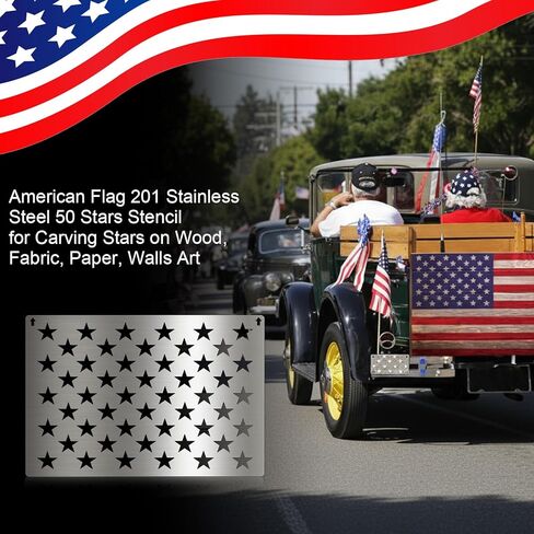 LEIFIDE Stainless Steel 50 Star American Flag Stencil 14.76 x 10.43 Inches Laser Cut Metal Template for Wood, Fabric, Paper and Wall Art Reusable Patriotic Stencil for DIY Painting and Crafts in Kuwait