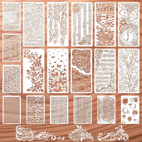 19 PCS Stencils for Crafts Reusable Texture Stencils Mixed Layering Pattern Background Stencil Leaf Floral Drawing Templates Border for Painting on Wood Furniture Paper Scrapbook Wall in Saudi Arabia