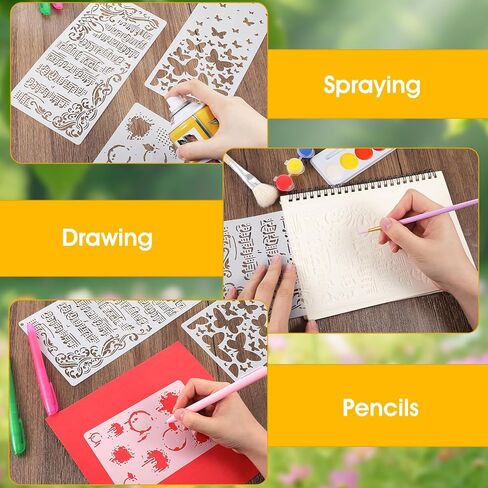 19 PCS Stencils for Crafts Reusable Texture Stencils Mixed Layering Pattern Background Stencil Leaf Floral Drawing Templates Border for Painting on Wood Furniture Paper Scrapbook Wall in Saudi Arabia
