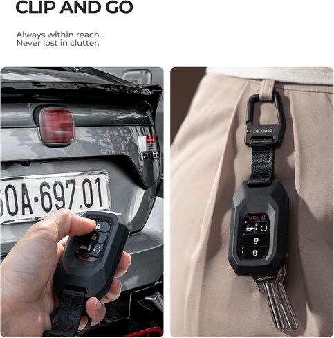 Dexnor Rugged Key Fob Cover with Carabiner & Keychain 5 Buttons for Honda 2026 2025 2024 2023 2022 Civic Accord CR-V HR-V Pilot Keyfob Case Protector, Black in Kuwait