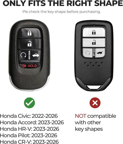 Dexnor Rugged Key Fob Cover with Carabiner & Keychain 5 Buttons for Honda 2026 2025 2024 2023 2022 Civic Accord CR-V HR-V Pilot Keyfob Case Protector, Black in Kuwait