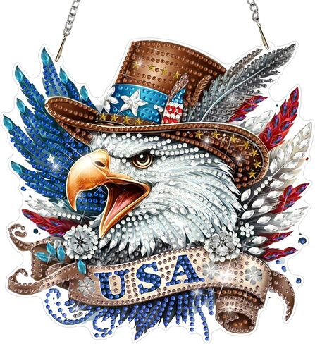 DOMROM Diamond Art Hanging Kits for Adult, Diamond Painting Happy 4th of July, Special Shaped Gem Art Suncatchers Ornament, Independence Day Home Window Wall Decor in Saudi Arabia