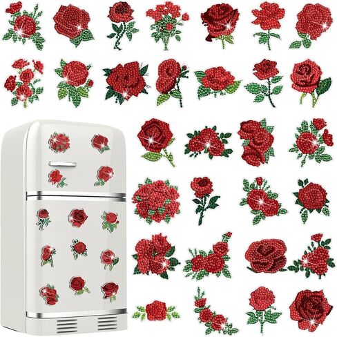 Xuhal 30 Pcs Flower Diamond Painting Magnets Diamond Art Magnet Kits for Adults Colorful Floral Refrigerator Magnetic Sticker 5D Rhinestone Fridge Stickers for DIY Crafts Summer Gifts in Kuwait