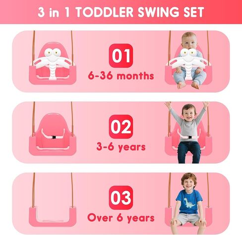 Toddler Swing Set with Metal Stand, 3-in-1 Baby & Kids Swing Seat for Indoor Outdoor Play, Safety Harness, Freestanding Swing for Nursery, Backyard or Playroom, Pink & White in Saudi Arabia