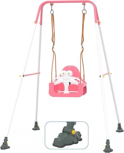 Toddler Swing Set with Metal Stand, 3-in-1 Baby & Kids Swing Seat for Indoor Outdoor Play, Safety Harness, Freestanding Swing for Nursery, Backyard or Playroom, Pink & White in Saudi Arabia