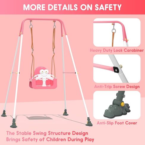 Toddler Swing Set with Metal Stand, 3-in-1 Baby & Kids Swing Seat for Indoor Outdoor Play, Safety Harness, Freestanding Swing for Nursery, Backyard or Playroom, Pink & White in Saudi Arabia