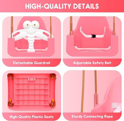 Toddler Swing Set with Metal Stand, 3-in-1 Baby & Kids Swing Seat for Indoor Outdoor Play, Safety Harness, Freestanding Swing for Nursery, Backyard or Playroom, Pink & White in Saudi Arabia