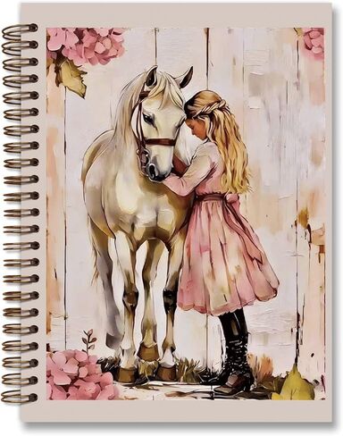 Dejfel Vintage Girl Horse Notebook Journal,Vintage Girl Horse Diary Gifts, Journaling Writing Pad for Women Work Office School Supplies, Spiral Notebook 5.5x8.3 in Kuwait