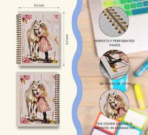 Dejfel Vintage Girl Horse Notebook Journal,Vintage Girl Horse Diary Gifts, Journaling Writing Pad for Women Work Office School Supplies, Spiral Notebook 5.5x8.3 in Kuwait