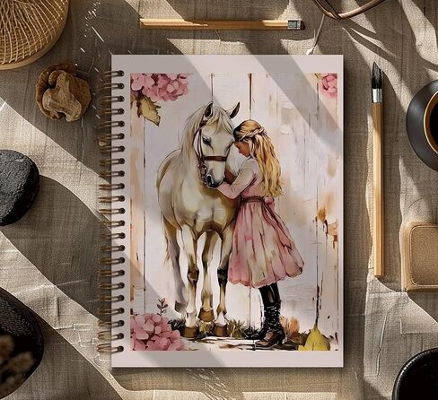 Dejfel Vintage Girl Horse Notebook Journal,Vintage Girl Horse Diary Gifts, Journaling Writing Pad for Women Work Office School Supplies, Spiral Notebook 5.5x8.3 in Kuwait