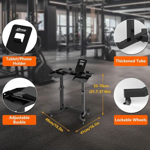 Uboway Adjustable Dumbbell Stand- Dumbbell Rack with 4 Level Height Adjustment, Weight Stand for Dumbbells with Tablet Holder and Wheels, Hand Weight Rack for Adjustable Dumbbell Set, Home Gym Fitness in Saudi Arabia