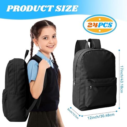 24-Pack Bulk Backpack for Kid, Bulk 17 inch Classic School Backpacks Lightweight Wholesale Back Packs for Back to School Outdoor Travel Gym Corporate Events Bag,12 Colors in Kuwait