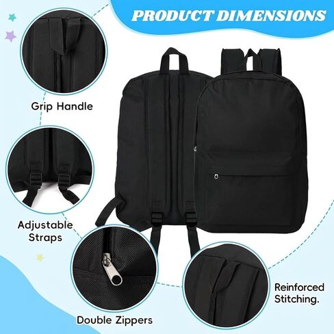 24-Pack Bulk Backpack for Kid, Bulk 17 inch Classic School Backpacks Lightweight Wholesale Back Packs for Back to School Outdoor Travel Gym Corporate Events Bag,12 Colors in Kuwait