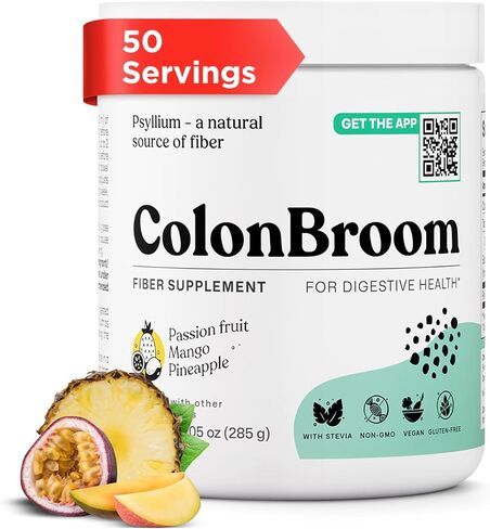 ColonBroom Psyllium Husk Powder (Tropical Fruits, 120 Servings) - Colon Cleanse for Bloating Relief & Gut Health - Colon Broom Fiber Powder Drink - Vegan, Gluten Free Fiber Powder Supplement in Saudi Arabia