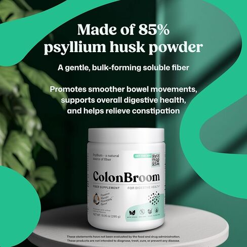ColonBroom Psyllium Husk Powder (Tropical Fruits, 120 Servings) - Colon Cleanse for Bloating Relief & Gut Health - Colon Broom Fiber Powder Drink - Vegan, Gluten Free Fiber Powder Supplement in Saudi Arabia