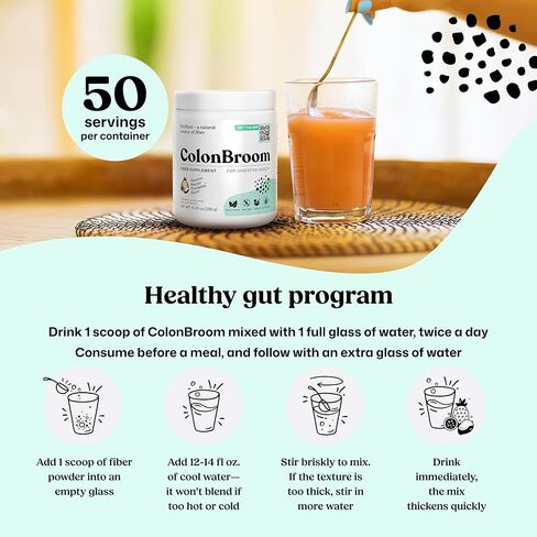 ColonBroom Psyllium Husk Powder (Tropical Fruits, 120 Servings) - Colon Cleanse for Bloating Relief & Gut Health - Colon Broom Fiber Powder Drink - Vegan, Gluten Free Fiber Powder Supplement in Saudi Arabia