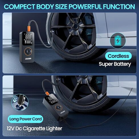 Tire Inflator Portable Air Compressor-Tire Pump 150PSI Cordless Electric for Car, Motorcycle, Bike, Ball, with Tire Gauge Pressure, Dual-Use Type（Dark） in Saudi Arabia