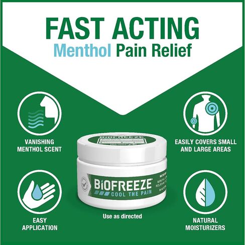 Biofreeze® Cream, Menthol Overnight Muscle Pain Relief Cream for Lower Back Pain Relief, Shoulder Pain & Neck Pain Relief, Knee Pain Relief, Arthritis Pain Reliever, FSA HSA Eligible, 3 oz Jar in Saudi Arabia