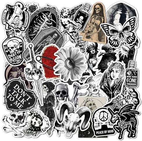 60 Pcs Goth Stickers for Adults - Gothic Sticker Pack, Waterproof Black and White Aesthetic Alt Emo Stickers for Laptop, Water Bottle, Skateboard in Saudi Arabia