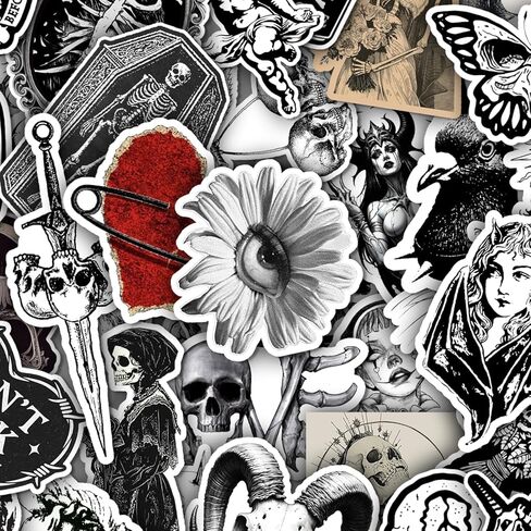 60 Pcs Goth Stickers for Adults - Gothic Sticker Pack, Waterproof Black and White Aesthetic Alt Emo Stickers for Laptop, Water Bottle, Skateboard in Saudi Arabia