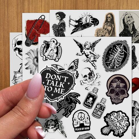 60 Pcs Goth Stickers for Adults - Gothic Sticker Pack, Waterproof Black and White Aesthetic Alt Emo Stickers for Laptop, Water Bottle, Skateboard in Saudi Arabia