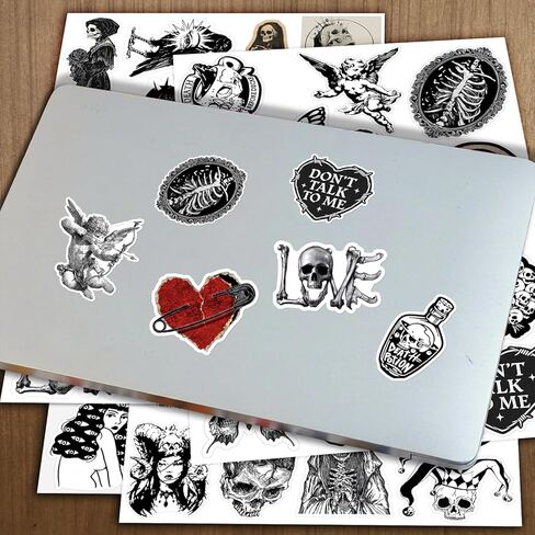 60 Pcs Goth Stickers for Adults - Gothic Sticker Pack, Waterproof Black and White Aesthetic Alt Emo Stickers for Laptop, Water Bottle, Skateboard in Saudi Arabia