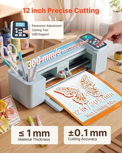VEVOR Vinyl Cutting Machine, 12 in, Button and Screen Controlled Vinyl Cutter, 20000+ Built-in Design Resources, Compatible with Mac, Windows, Android and iOS, for Creating Customized Crafts Cards in Kuwait