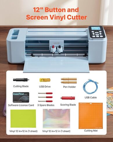 VEVOR Vinyl Cutting Machine, 12 in, Button and Screen Controlled Vinyl Cutter, 20000+ Built-in Design Resources, Compatible with Mac, Windows, Android and iOS, for Creating Customized Crafts Cards in Kuwait