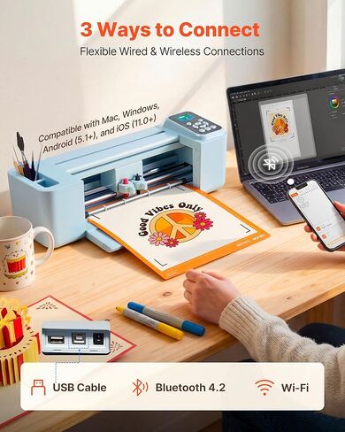 VEVOR Vinyl Cutting Machine, 12 in, Button and Screen Controlled Vinyl Cutter, 20000+ Built-in Design Resources, Compatible with Mac, Windows, Android and iOS, for Creating Customized Crafts Cards in Kuwait
