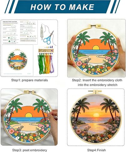 Zhenqing Four Seasons Landscape Embroidery Kit 4 Pack, Spring Summer Autumn Winter Craft Set with 20cm Hoop, Printed Designs on 29x29cm Cotton Fabric, DIY Scenery Wall Art (JCD0175) in Kuwait