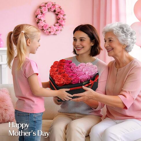 30-Piece Forever Rose in Heart Box, Ombre Red Preserved Roses with Necklace Birthday Gifts for Women, Forever Flowers for Delivery Gifts for Women Mom Wife Girlfriend Graduation Mothers Day in Saudi Arabia
