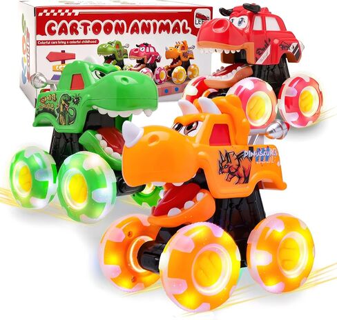 Monster Truck Toy for Kids Toddlers 1-3, Light up Wheels Dinosaur Car Toys, Baby Toy - Press and Go Dinosaur Trucks,Pull Back Vehicle Set for 2 3 4 Year Old Boy Birthday (3 Packs) in Saudi Arabia