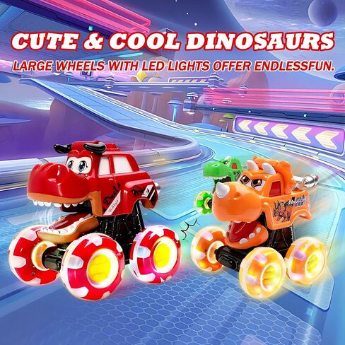 Monster Truck Toy for Kids Toddlers 1-3, Light up Wheels Dinosaur Car Toys, Baby Toy - Press and Go Dinosaur Trucks,Pull Back Vehicle Set for 2 3 4 Year Old Boy Birthday (3 Packs) in Saudi Arabia