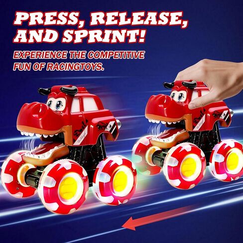 Monster Truck Toy for Kids Toddlers 1-3, Light up Wheels Dinosaur Car Toys, Baby Toy - Press and Go Dinosaur Trucks,Pull Back Vehicle Set for 2 3 4 Year Old Boy Birthday (3 Packs) in Saudi Arabia