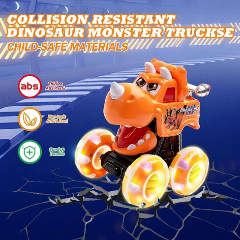 Monster Truck Toy for Kids Toddlers 1-3, Light up Wheels Dinosaur Car Toys, Baby Toy - Press and Go Dinosaur Trucks,Pull Back Vehicle Set for 2 3 4 Year Old Boy Birthday (3 Packs) in Saudi Arabia