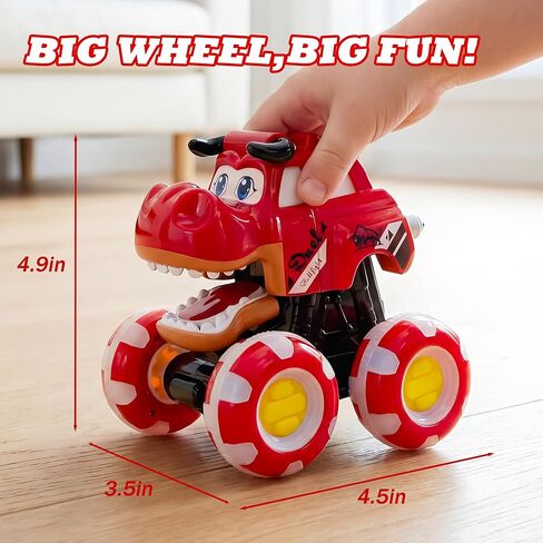 Monster Truck Toy for Kids Toddlers 1-3, Light up Wheels Dinosaur Car Toys, Baby Toy - Press and Go Dinosaur Trucks,Pull Back Vehicle Set for 2 3 4 Year Old Boy Birthday (3 Packs) in Saudi Arabia