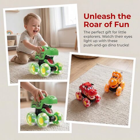 Monster Truck Toy for Kids Toddlers 1-3, Light up Wheels Dinosaur Car Toys, Baby Toy - Press and Go Dinosaur Trucks,Pull Back Vehicle Set for 2 3 4 Year Old Boy Birthday (3 Packs) in Saudi Arabia