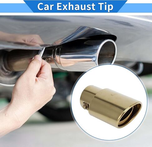 Slant Exhaust Tip, 1.3" - 2.4" Inlet 3.4" Outlet 5.8" Length Tailpipe Universal for Car Bolt on Stainless Steel Gold Tone in Kuwait
