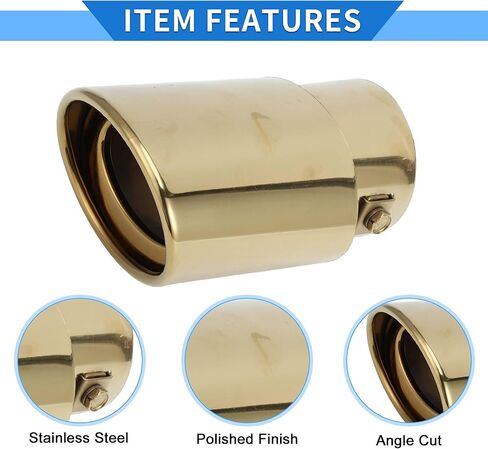 Slant Exhaust Tip, 1.3" - 2.4" Inlet 3.4" Outlet 5.8" Length Tailpipe Universal for Car Bolt on Stainless Steel Gold Tone in Kuwait