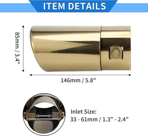 Slant Exhaust Tip, 1.3" - 2.4" Inlet 3.4" Outlet 5.8" Length Tailpipe Universal for Car Bolt on Stainless Steel Gold Tone in Kuwait