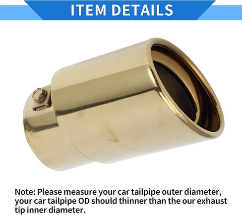 Slant Exhaust Tip, 1.3" - 2.4" Inlet 3.4" Outlet 5.8" Length Tailpipe Universal for Car Bolt on Stainless Steel Gold Tone in Kuwait