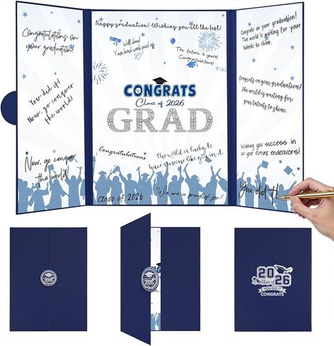 Graduation Guest Book 2026, Blue Gold Graduation Decorations Class of 2026 Graduates Sign in Book Signature Board Congrats Grad Decor Party Supplies, High School College Graduations Gifts for Her Him in Saudi Arabia