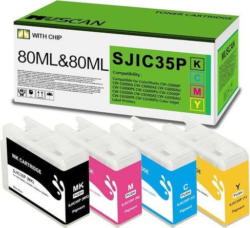 SJIC35P Ink Cartridge Remanufactured SJIC35P Ink Cartridges (with New Chip) Compatible with ColorWorks C6500AU C6500 C6000 Color Inkjet Label Printer (4-Pack MBK/C/M/Y) in Saudi Arabia