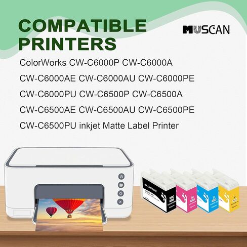 SJIC35P Ink Cartridge Remanufactured SJIC35P Ink Cartridges (with New Chip) Compatible with ColorWorks C6500AU C6500 C6000 Color Inkjet Label Printer (4-Pack MBK/C/M/Y) in Saudi Arabia